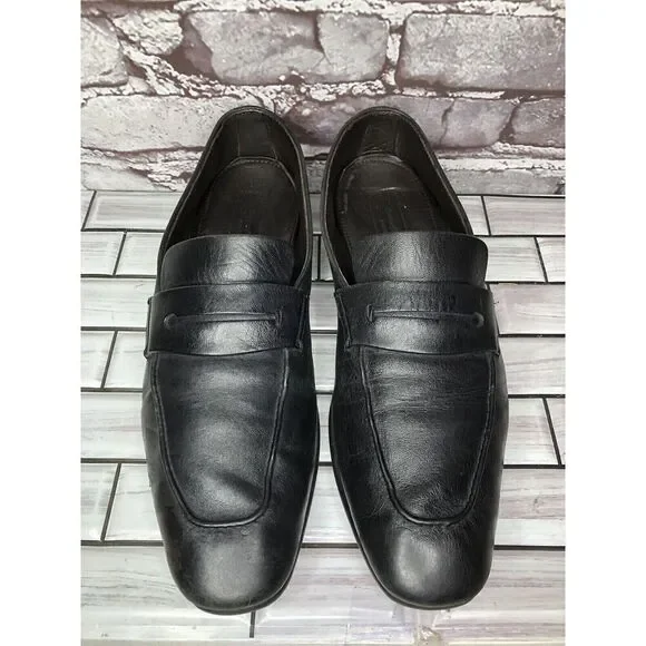 Ermenegildo Zegna Black Leather Square Toe Loafers Dress Shoes Men